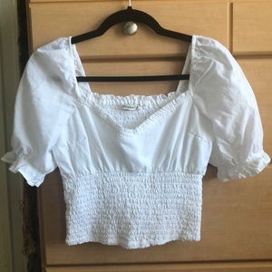A&F White Puff Sleeve, Sweetheart, Smocked Crop Top Blouse